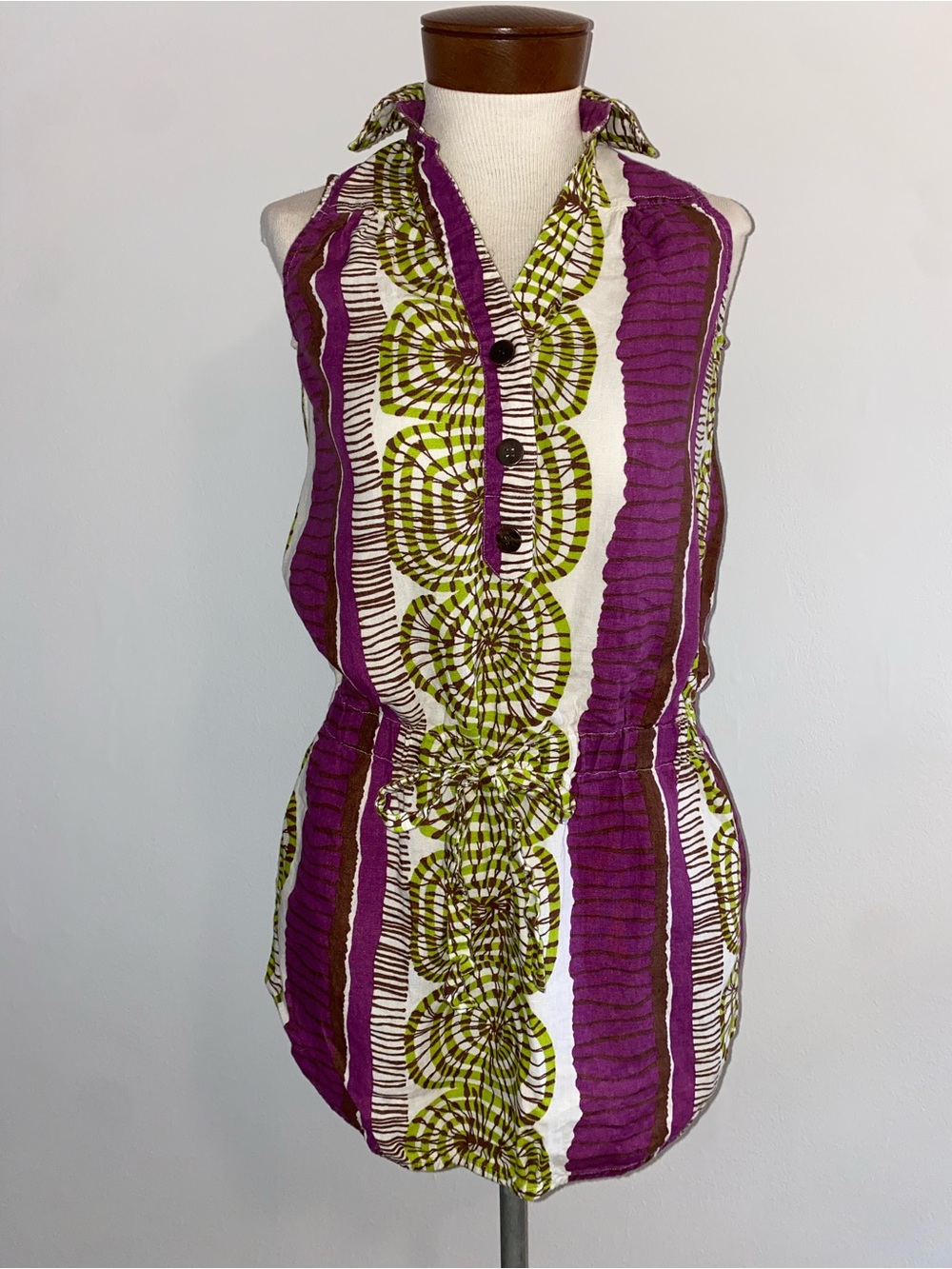Vintage Zara Linen  Purple & Green Printed Button-Front Women's Tunic Size S
